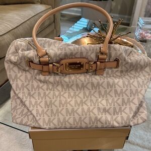 Michael Kors Cream and Tan Logo Satchel